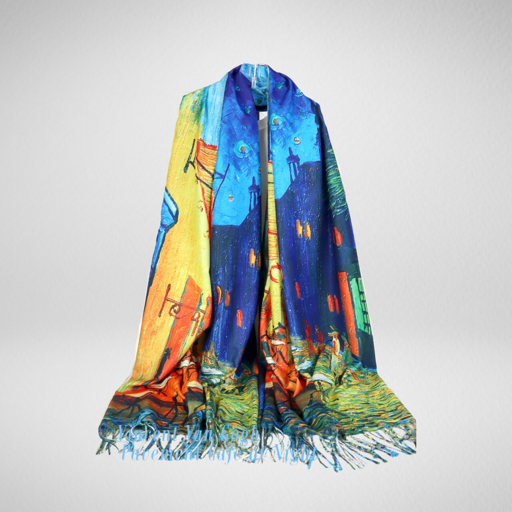 Grand-Pavement Cafe at Night/Starry Night Oil Painting Scarf (Double-Sided)