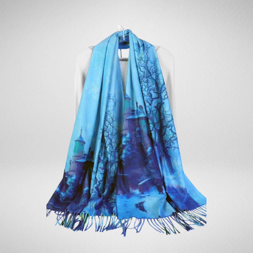 Grand - Almond Blossoms & Winter Landscape Double-Sided Oil Painting Scarf