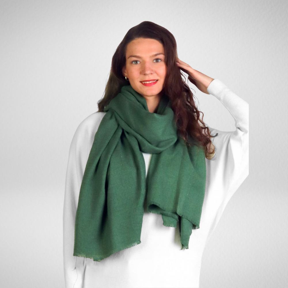 Grand-Solid Cashmere Feel Scarf-Dark Green