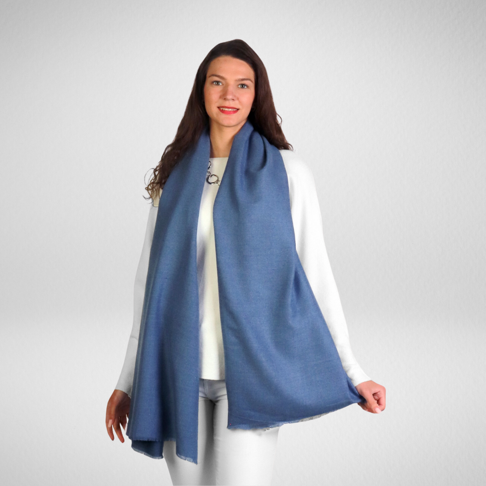 Grand-Solid Cashmere Feel Scarf-Blue