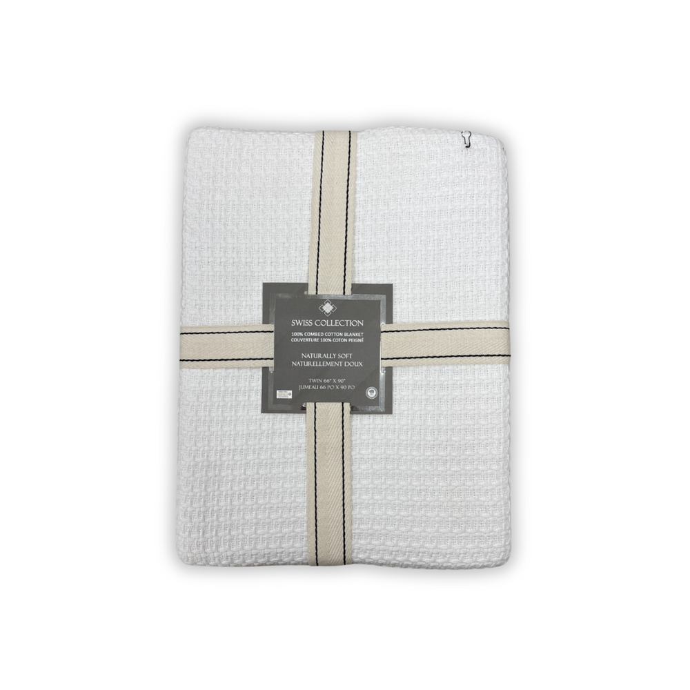 SWISS COLLECTION 100% Combed Cotton Twin Blanket - White