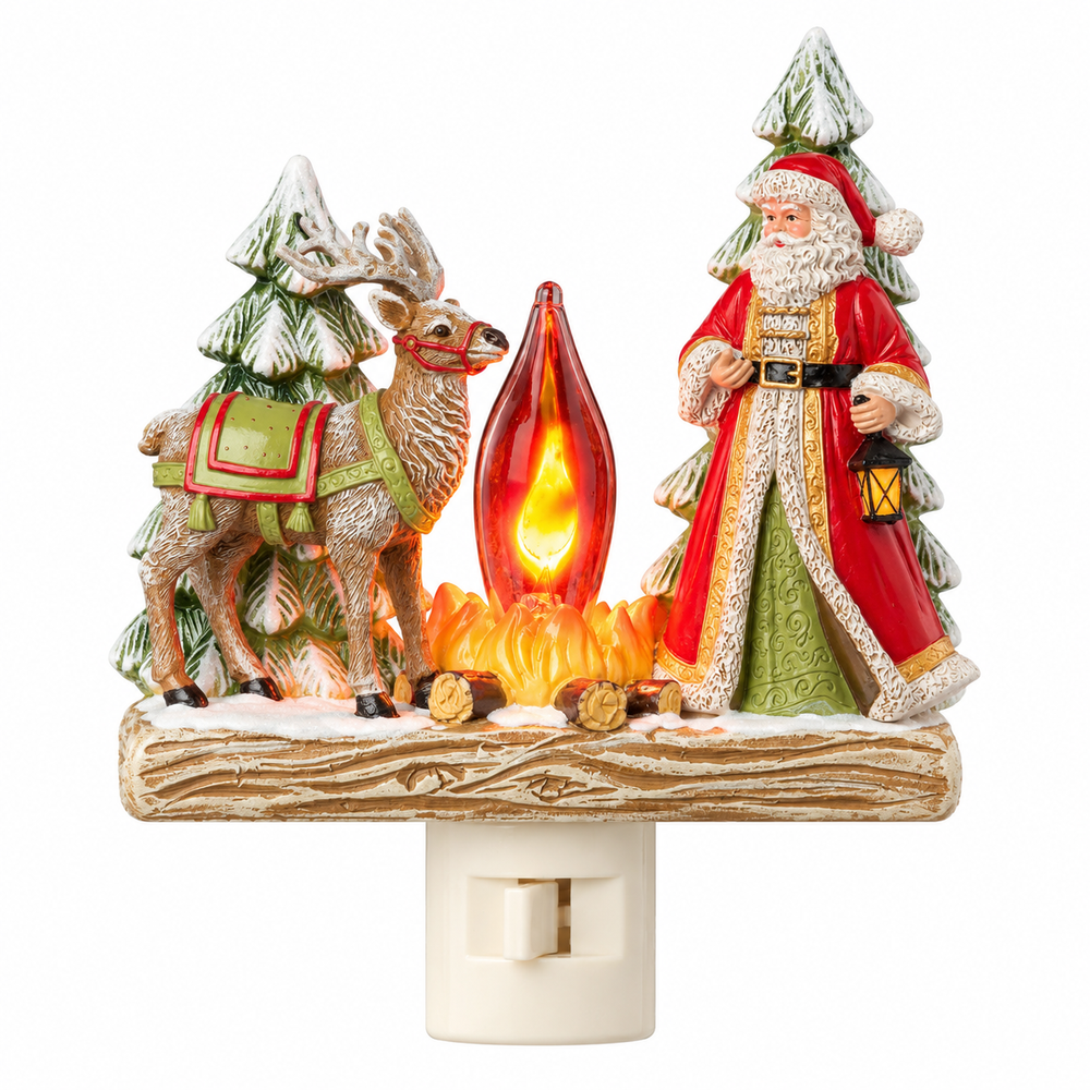 Nightlight - Woodland Santa with Reindeer by Fire