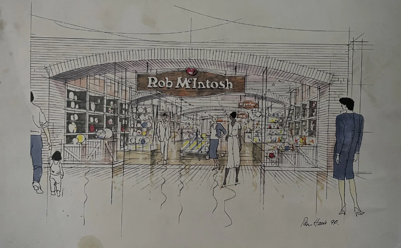 Archival illustration of Rob McIntosh stores