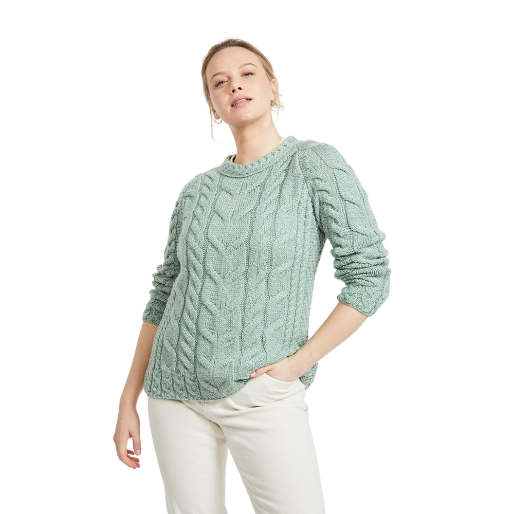 Aran Wool Super Soft Raglan Pullover Sweater Moss Green (B951 373)