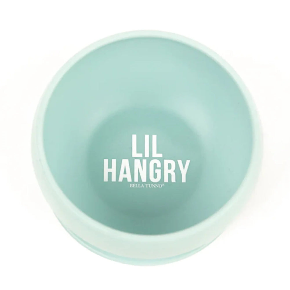 Light blue bowl with 'LIL HANGRY' text on a white background
