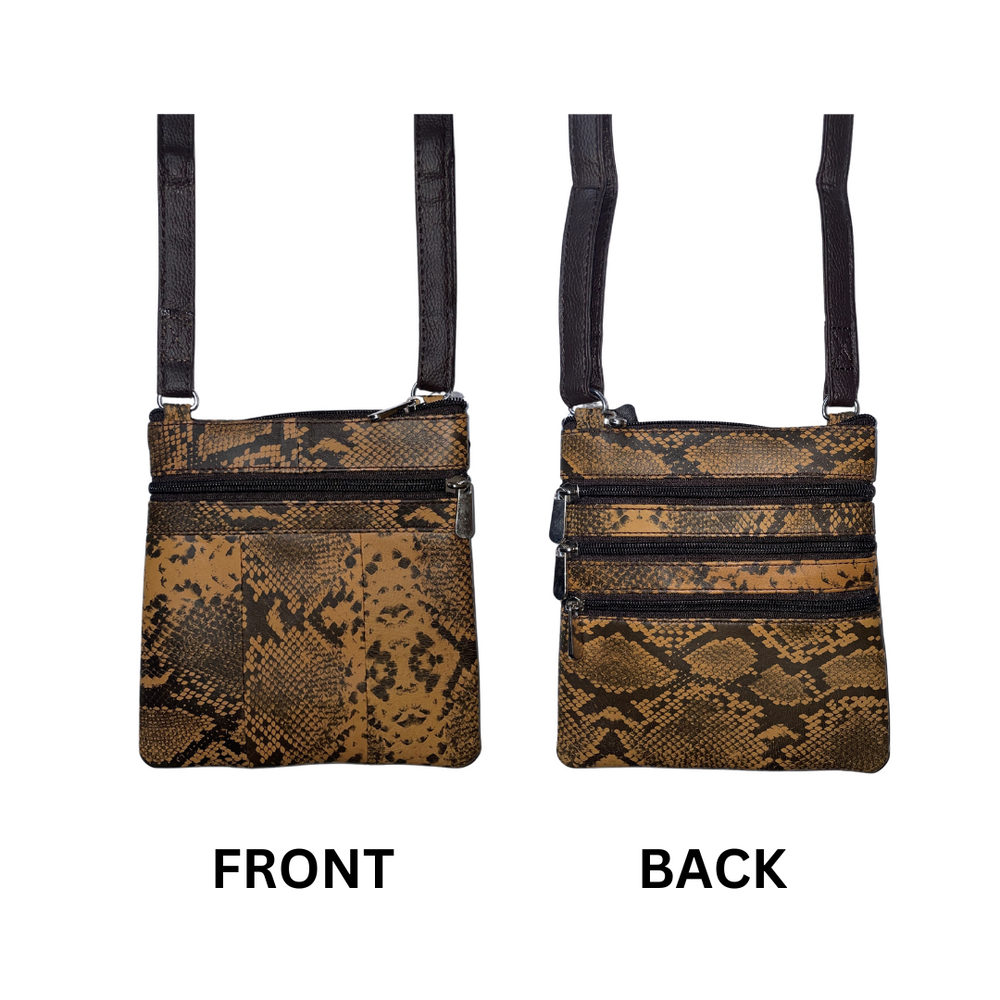 100% Indian Leather Snake Print Crossbody Bag (S-1027)