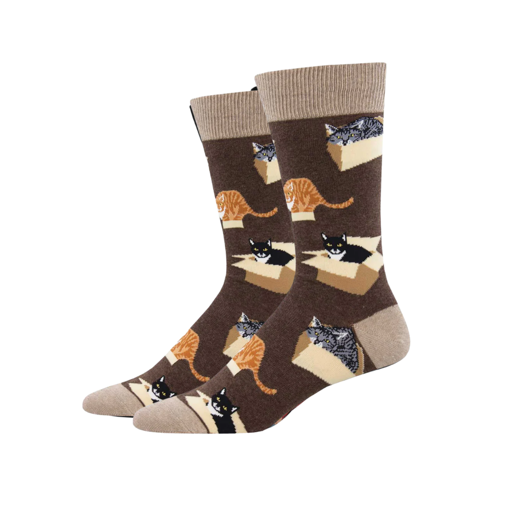 Pair of socks with cat pattern on a white background