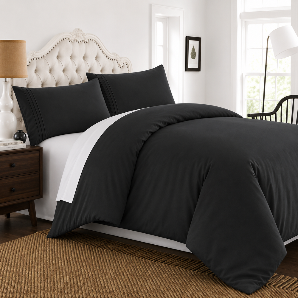 Solid Duvet Cover Set - Black
