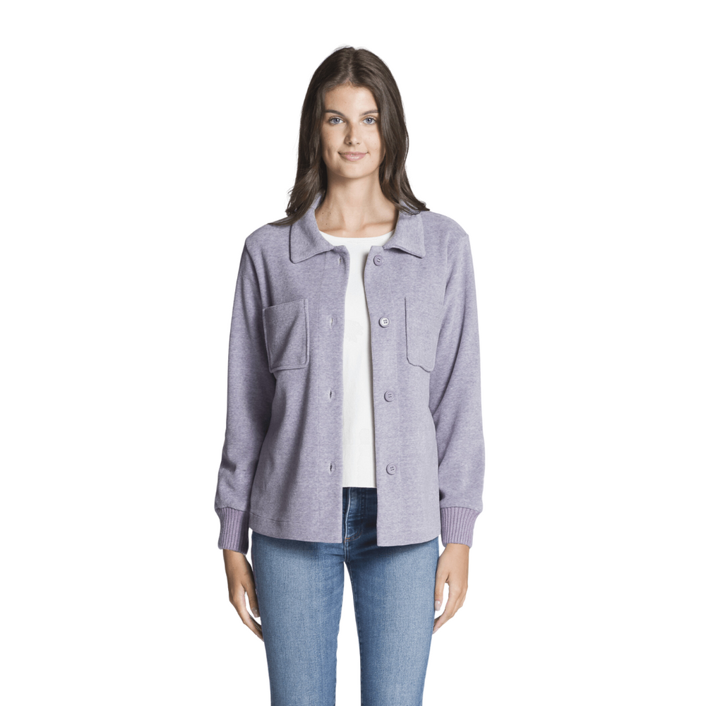 Solid Button Front Jacket with Chest Pockets - Purple