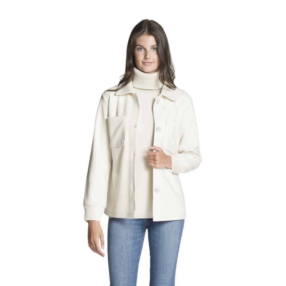 Solid Button Front Jacket with Chest Pockets - Cream