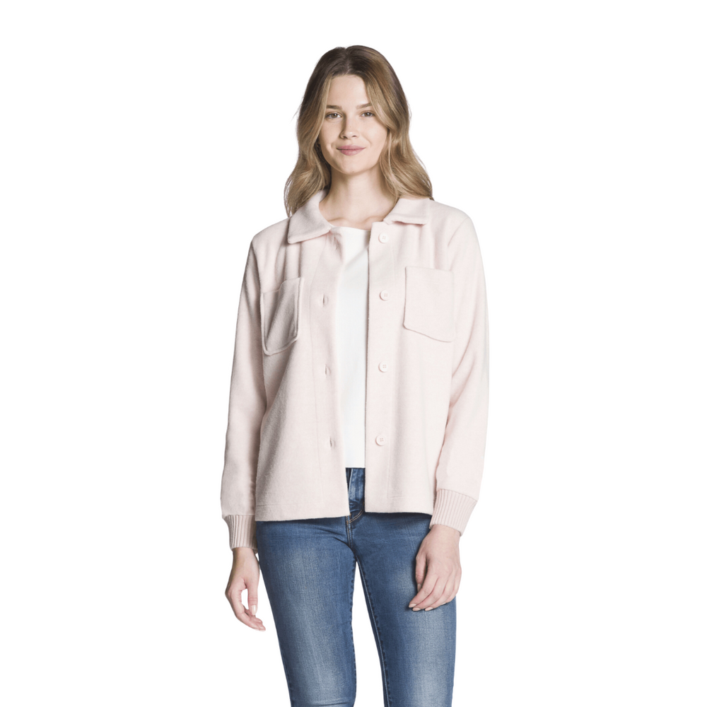 Solid Button Front Jacket with Chest Pockets - Blush