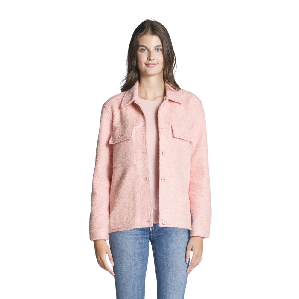 Solid Button Jacket w/Chest Pockets - Rose Mix