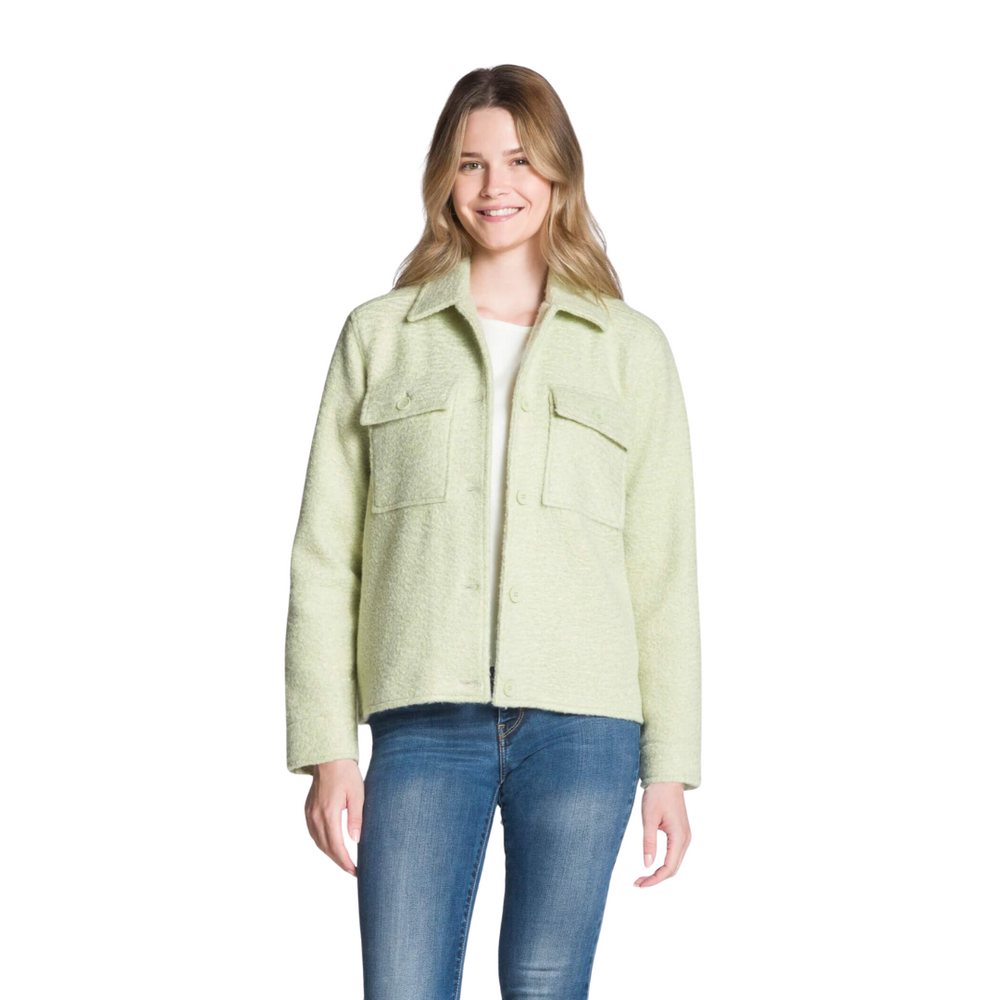 Solid Button Jacket w/Chest Pockets - Green Mix