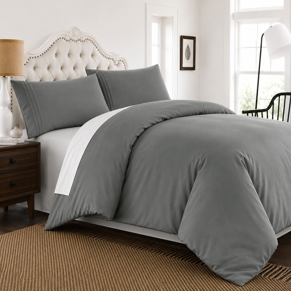 Solid Duvet Cover Set - Dark Grey