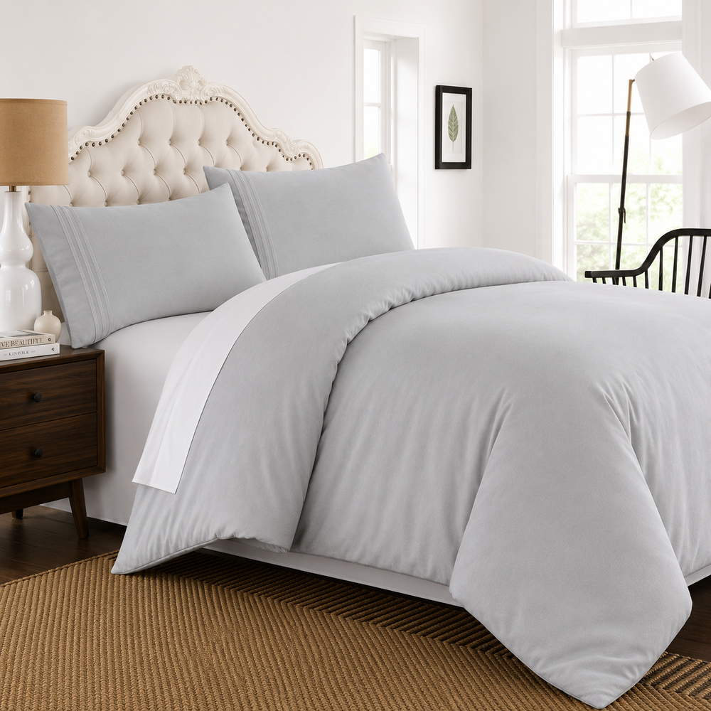 Solid Duvet Cover Set - Light Grey