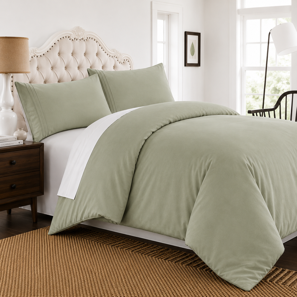 Solid Duvet Cover Set - Sage