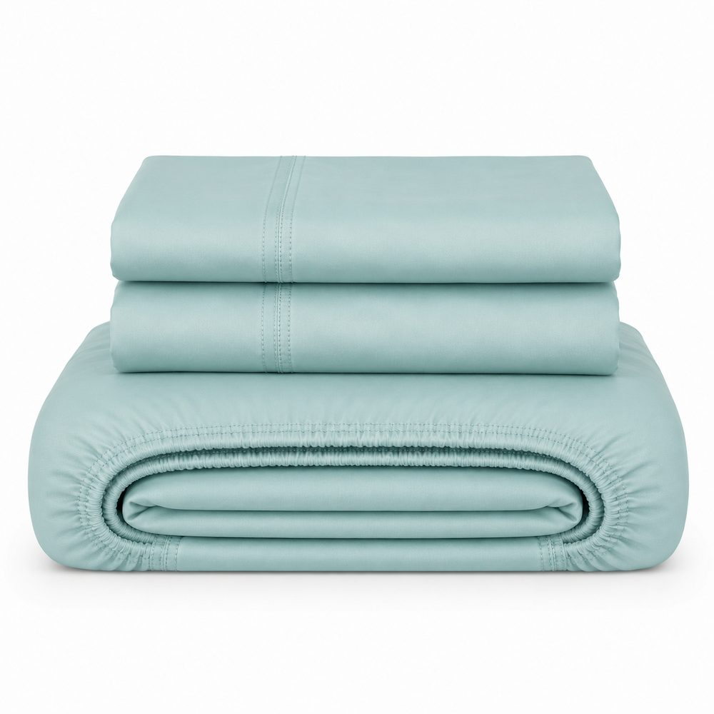 Solid Aqua Fitted Sheet Set with Pillowcase