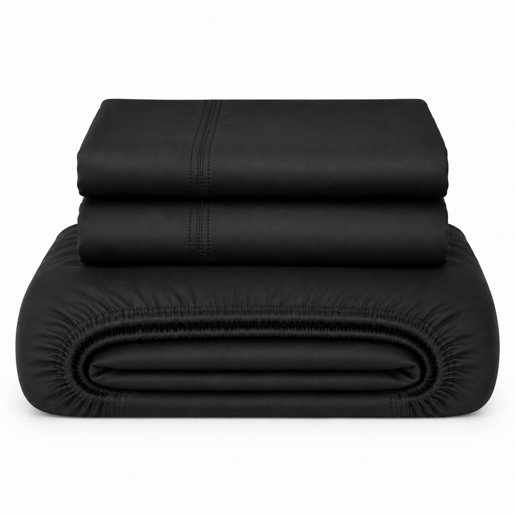 Solid Black Fitted Sheet Set with Pillowcase