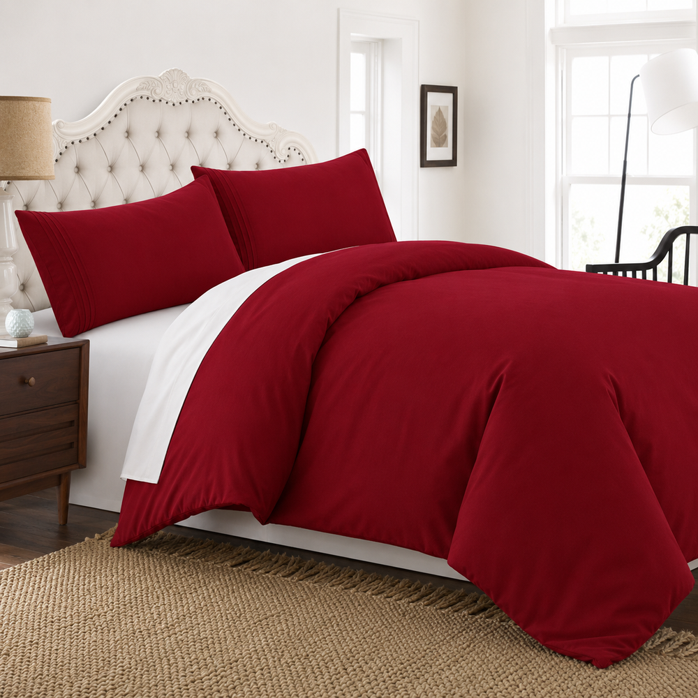 Solid Duvet Cover Set - Burgundy
