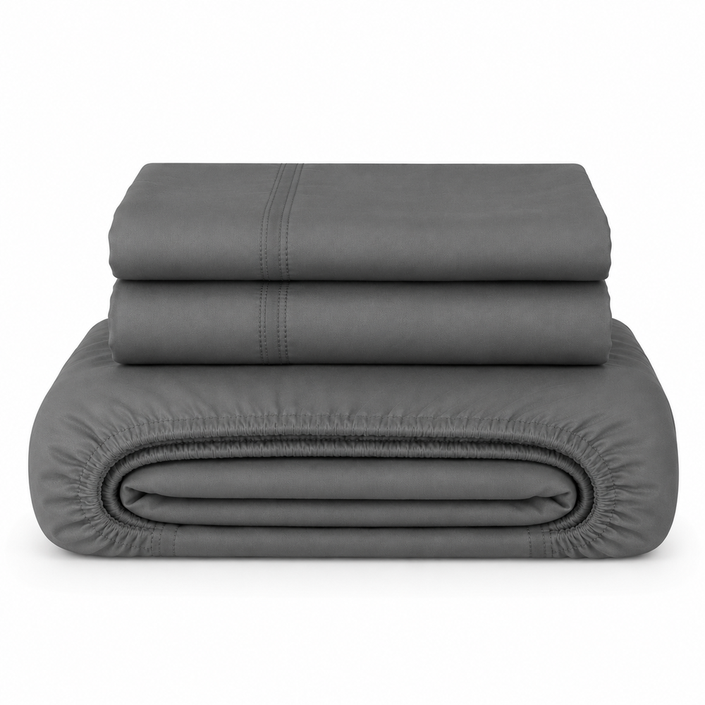 Solid Dark Grey Fitted Sheet Set with Pillowcase