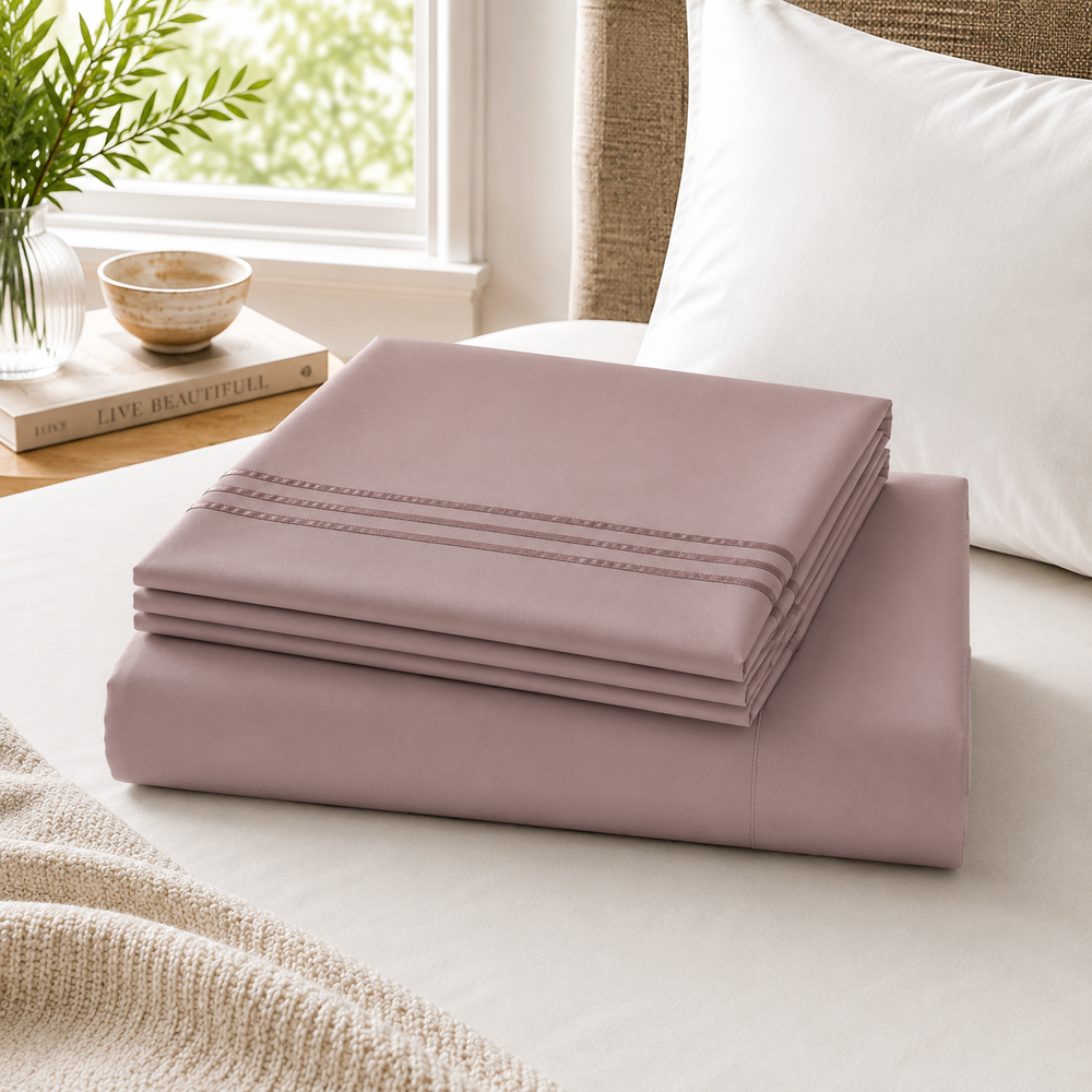 Solid Folded Pink Sheet Set Lifestyle