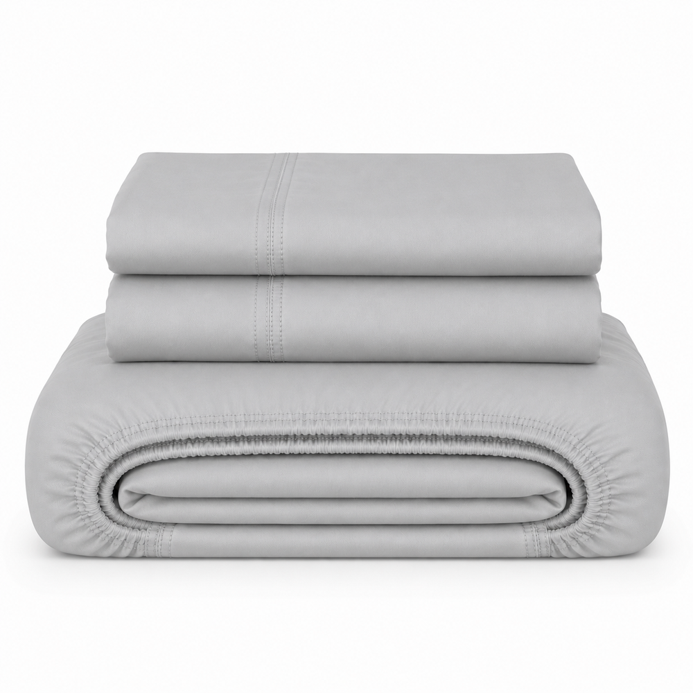 Solid Light Grey Fitted Sheet Set with Pillowcase