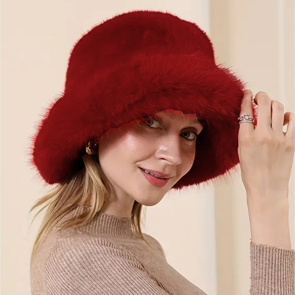 Grand Solid Red Fuzzy Hat with Brim
