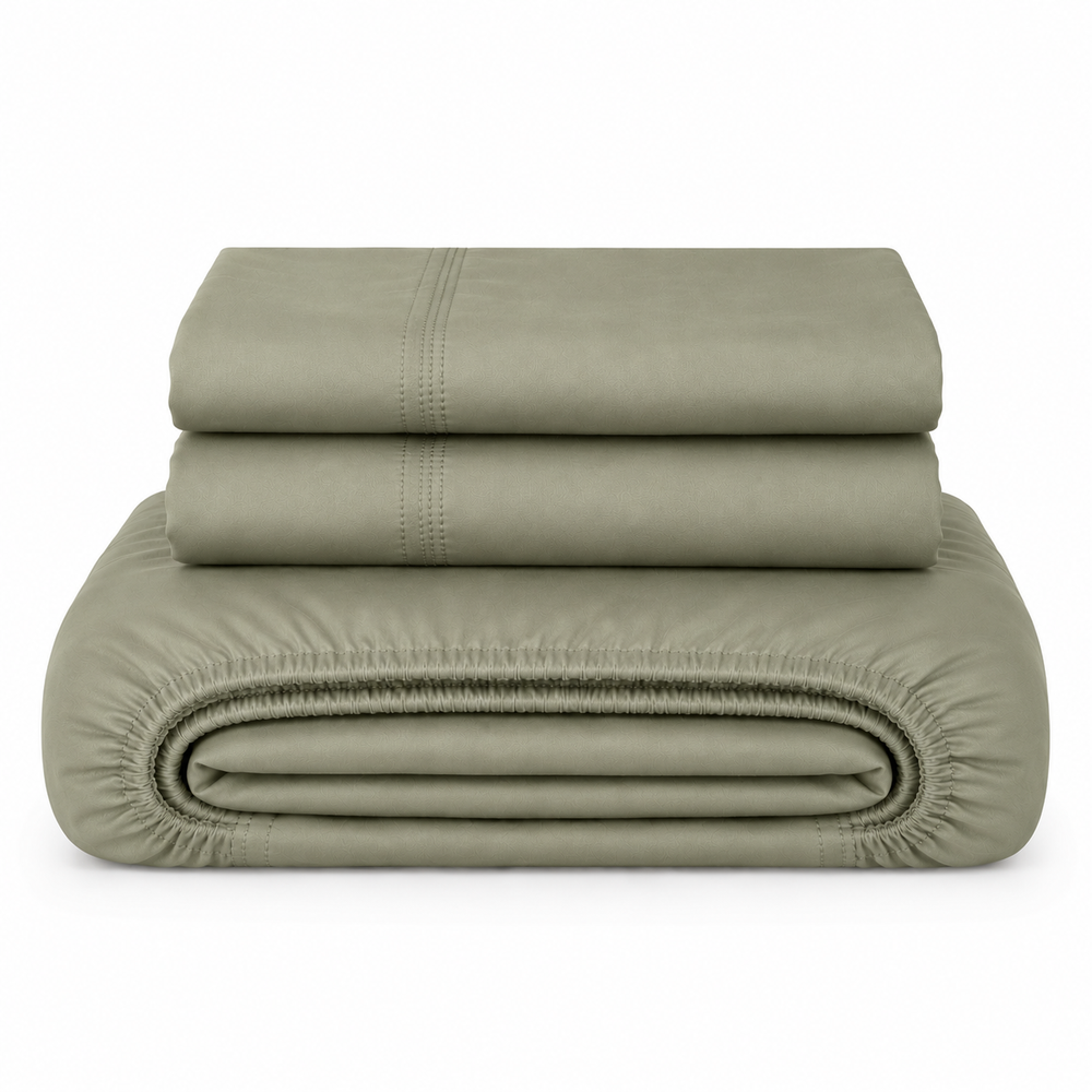 Solid Sage Fitted Sheet Set with Pillowcase