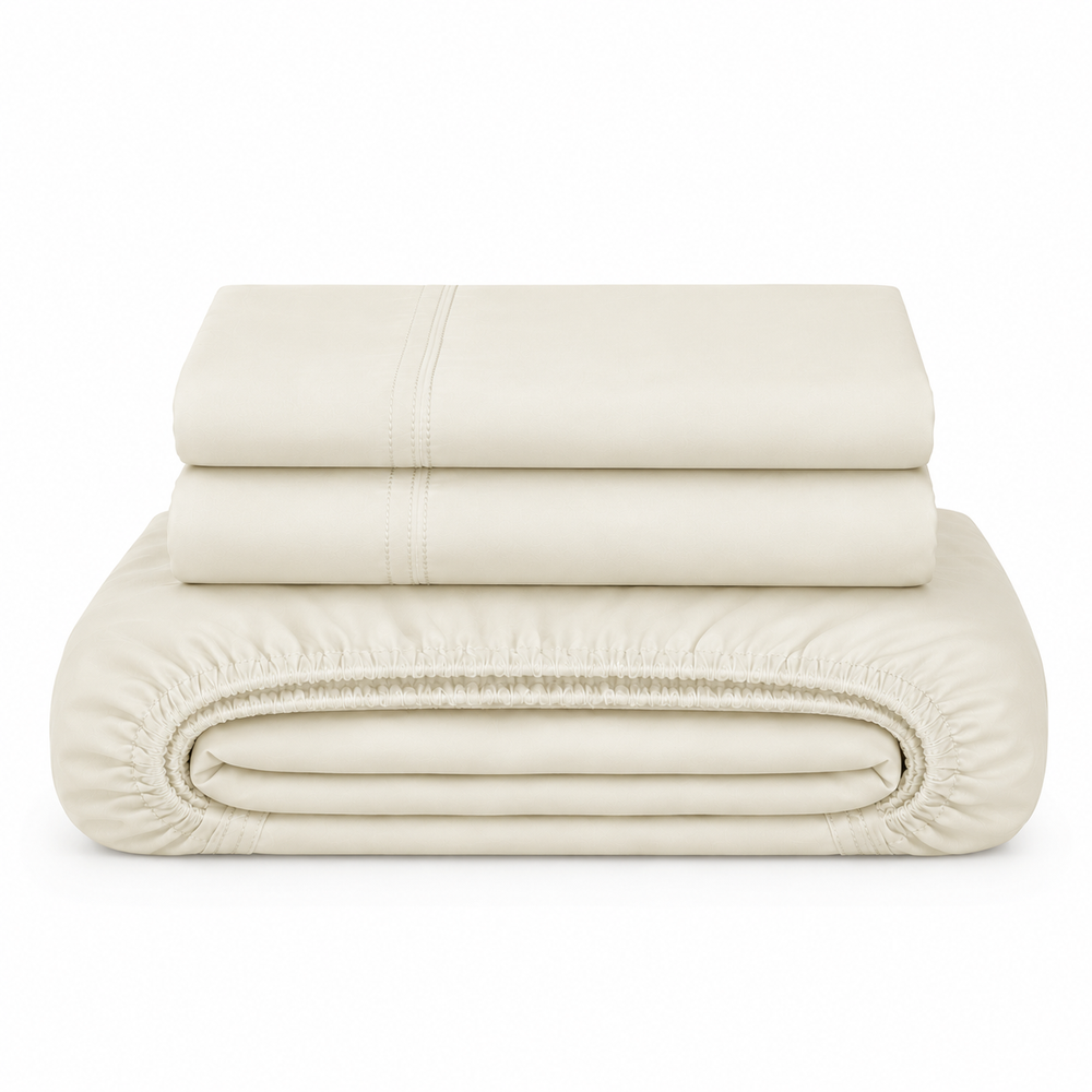 Solid Sand Fitted Sheet Set with Pillowcase