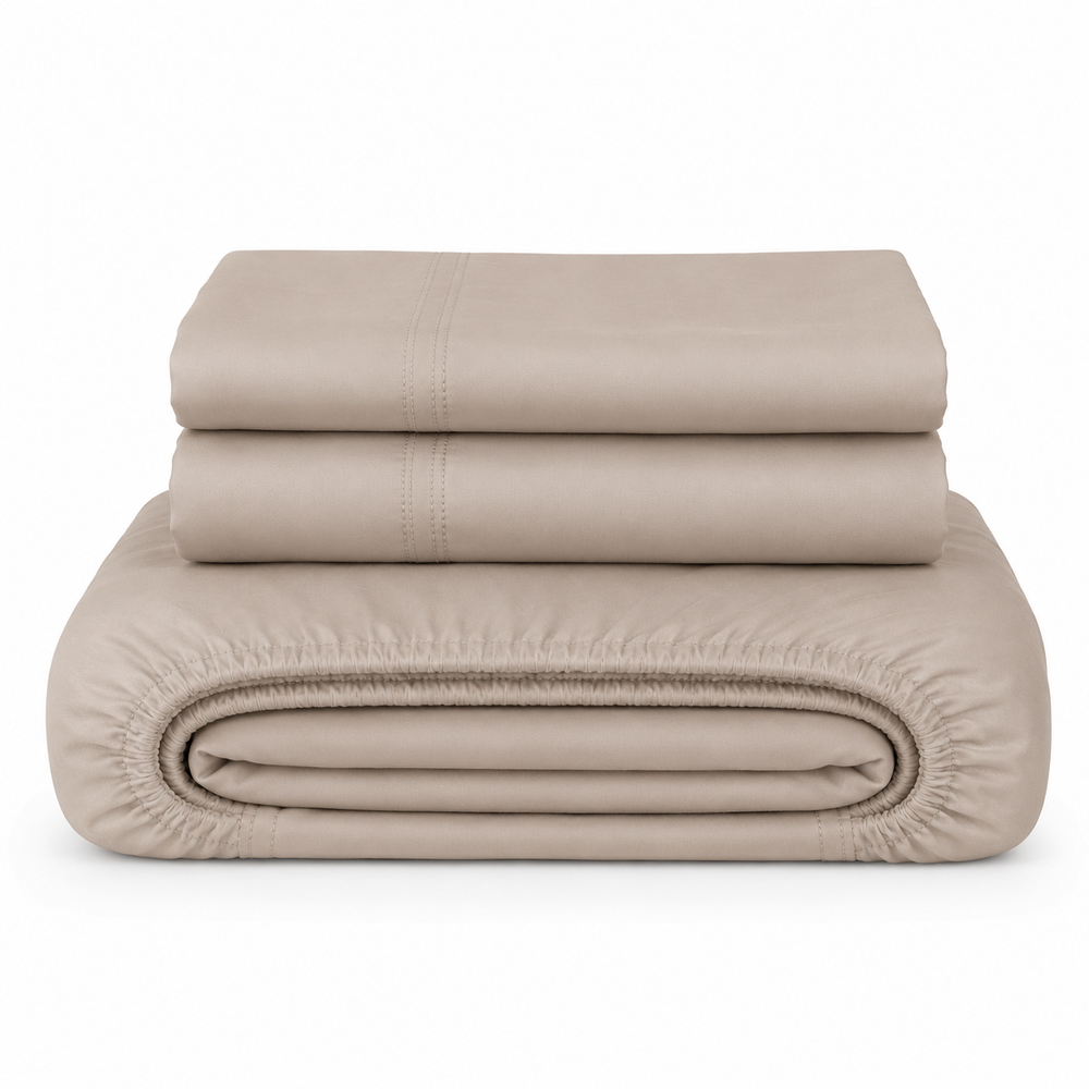 Solid Taupe Fitted Sheet Set with Pillowcase