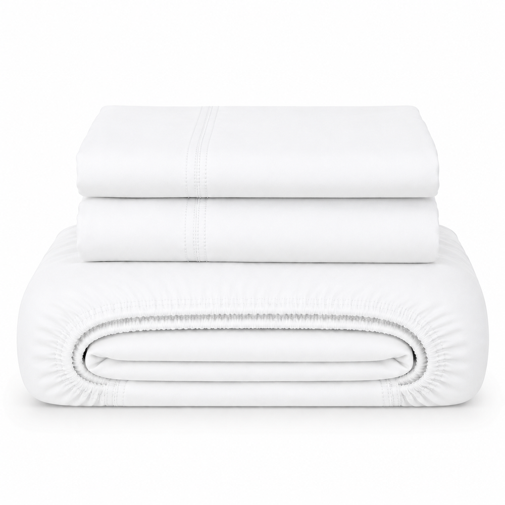 Solid White Fitted Sheet Set with Pillowcase