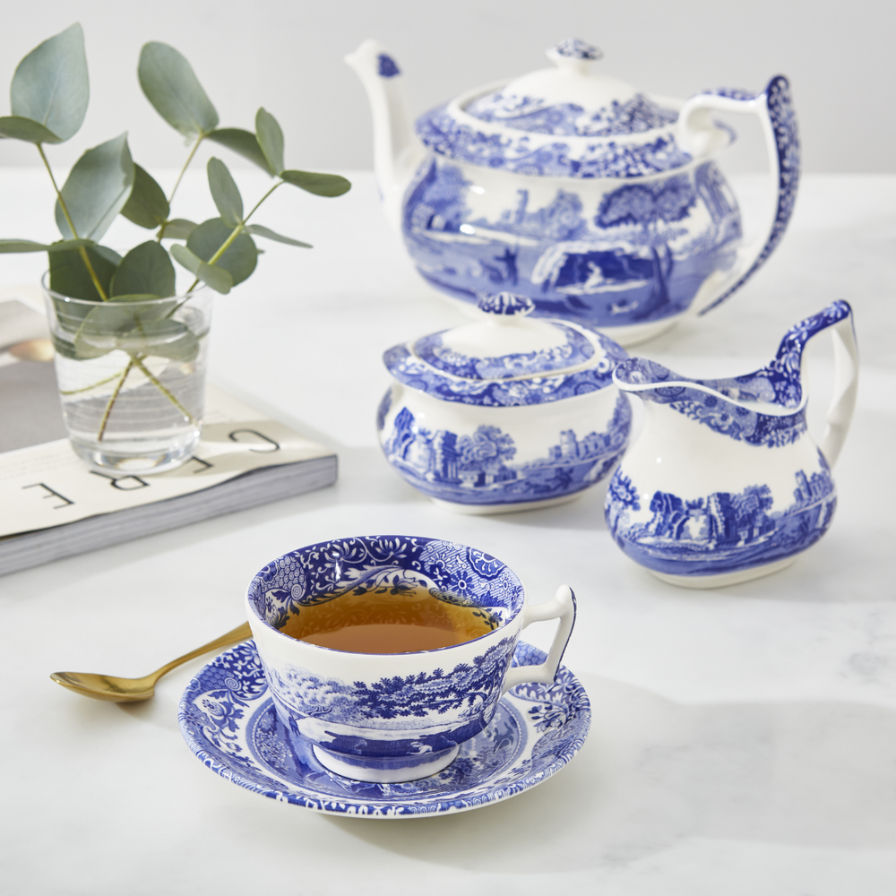 Spode Blue Italian Teacup Tall & Saucer (7oz)