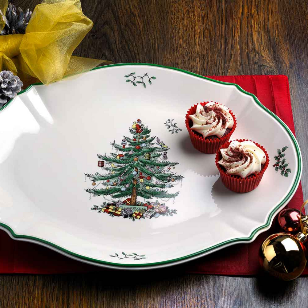 Spode Christmas Tree Sculpted Oval Platter 17"