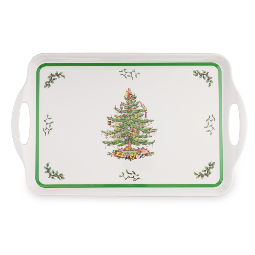 Decorative tray with Christmas tree design on a white background