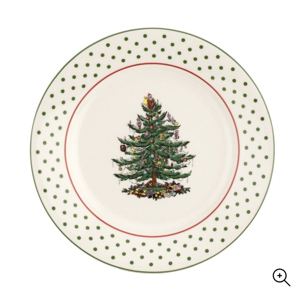 Spode Christmas Tree Polka Dot Dessert Plate Set of 4