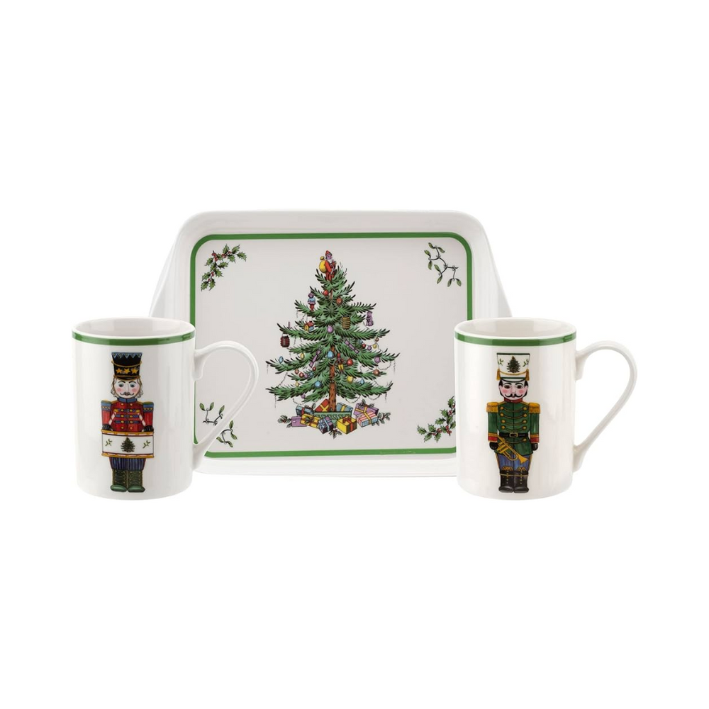 Spode Christmas Tree Tray & 2 Mugs