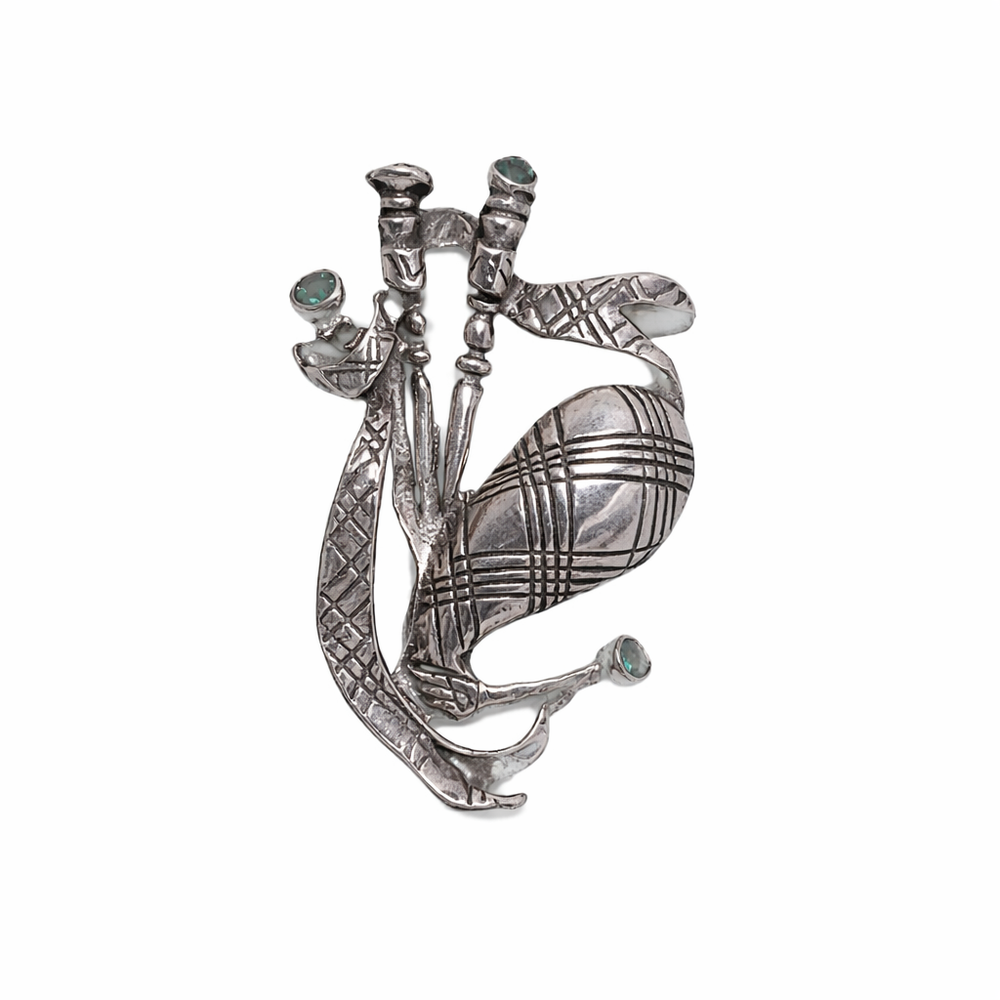 St Justin Bagpipe Brooch Emerald