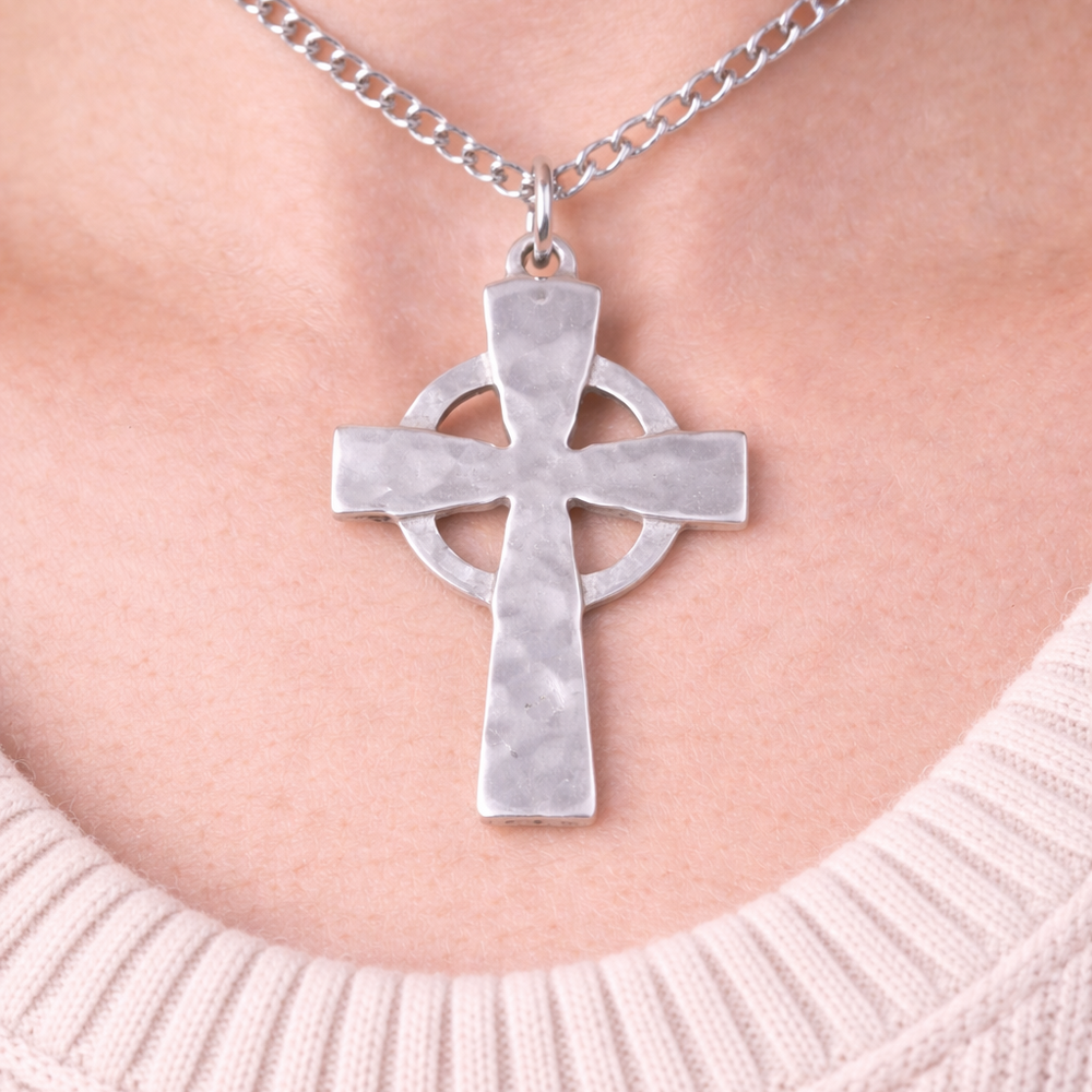St Justin Celtic Circle Beaten Cross Pendant