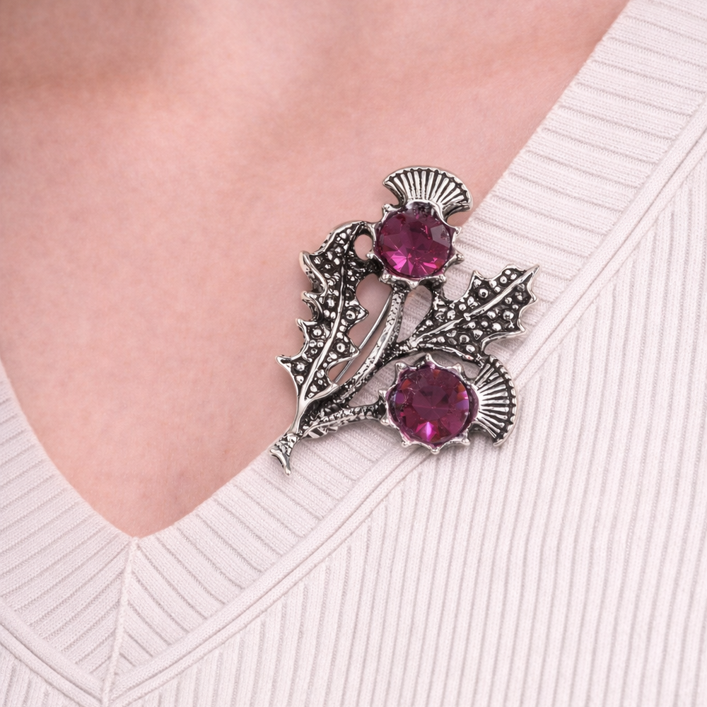 St Justin Double Thistle Brooch Amethyst