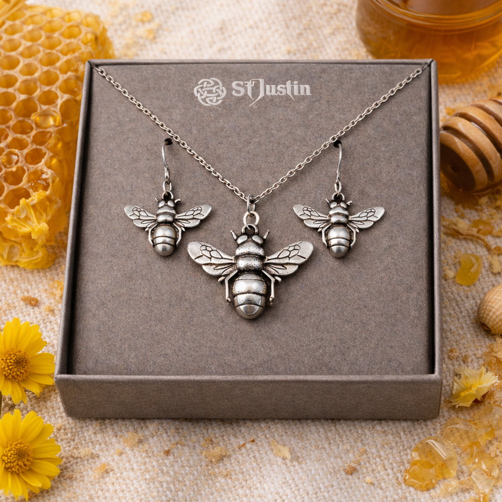 St Justin Pewter Bee Set