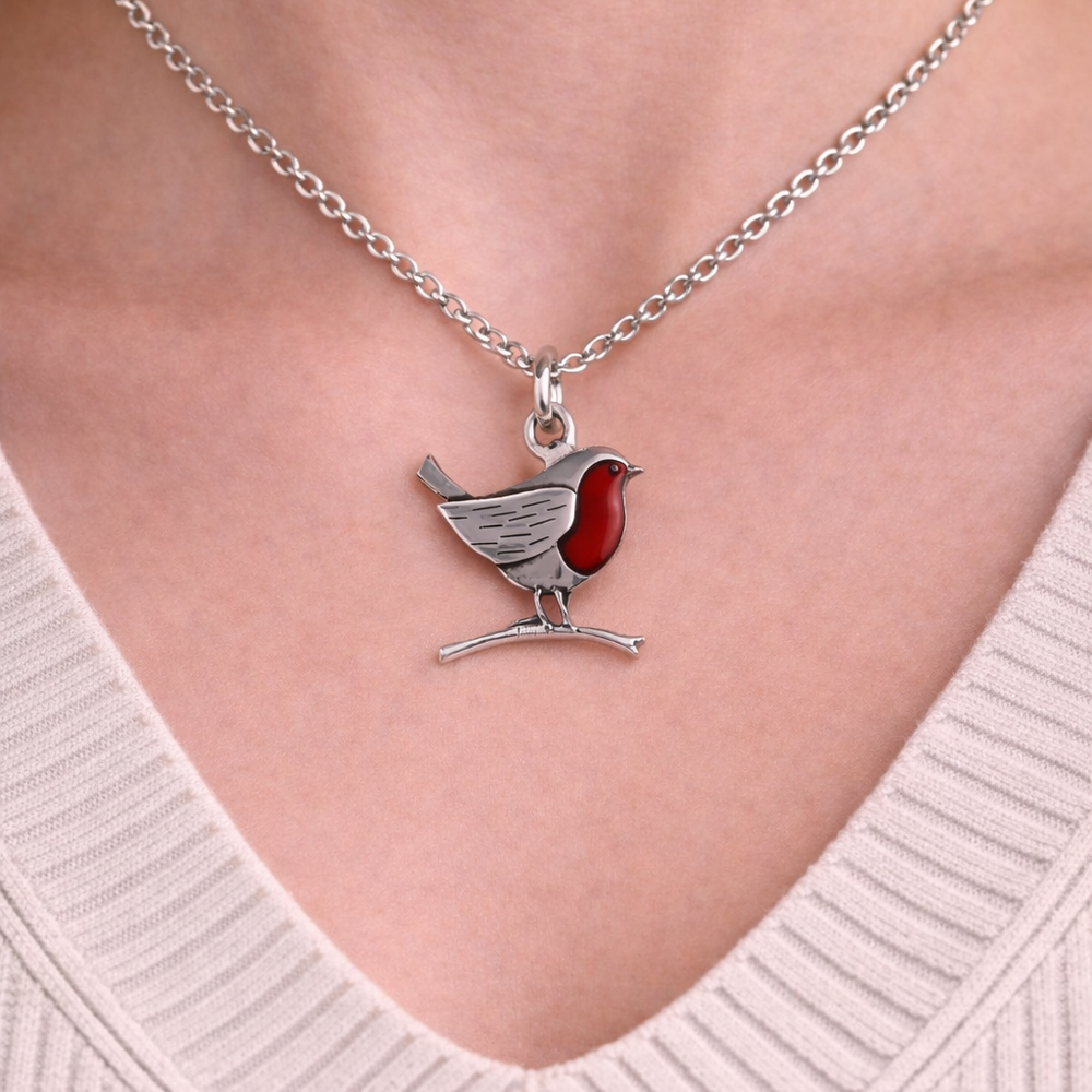 St Justin Robin on Branch Pendant