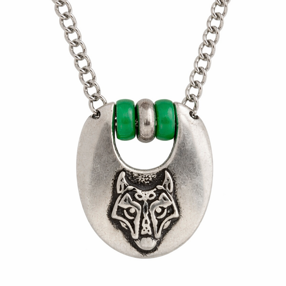 St Justin Viking Chunky Wolf Pendant with Jade Beads