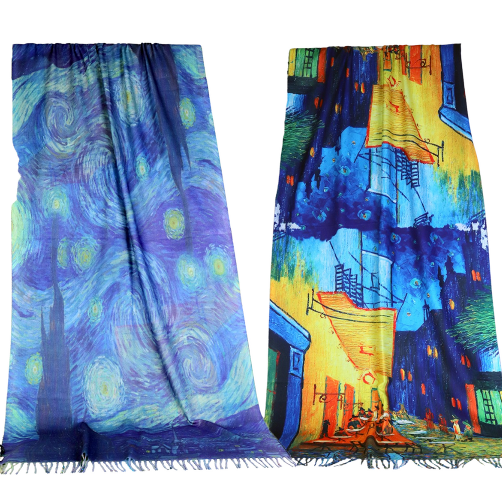 Grand-Starry Night & Pavement Cafe Double-sided Oil Painting Scarf (SF202503)