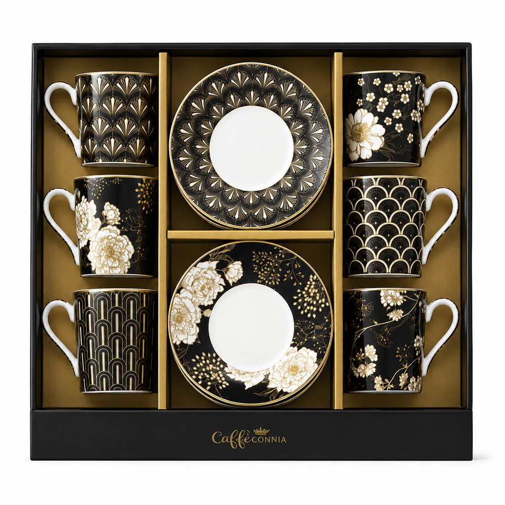 Studio 1811 Espresso Cups & Saucer Art Deco & Flowers