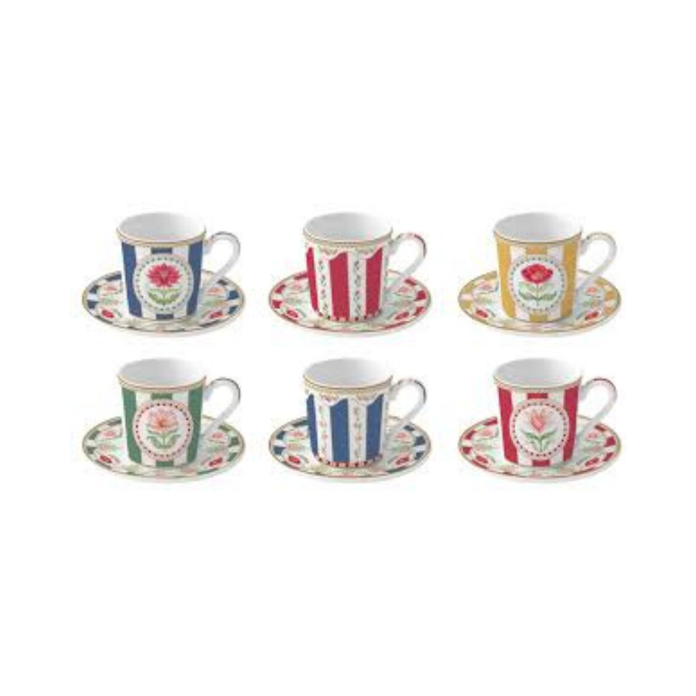 Studio 1811 Flowery Espresso Cup & Saucer Set of 6