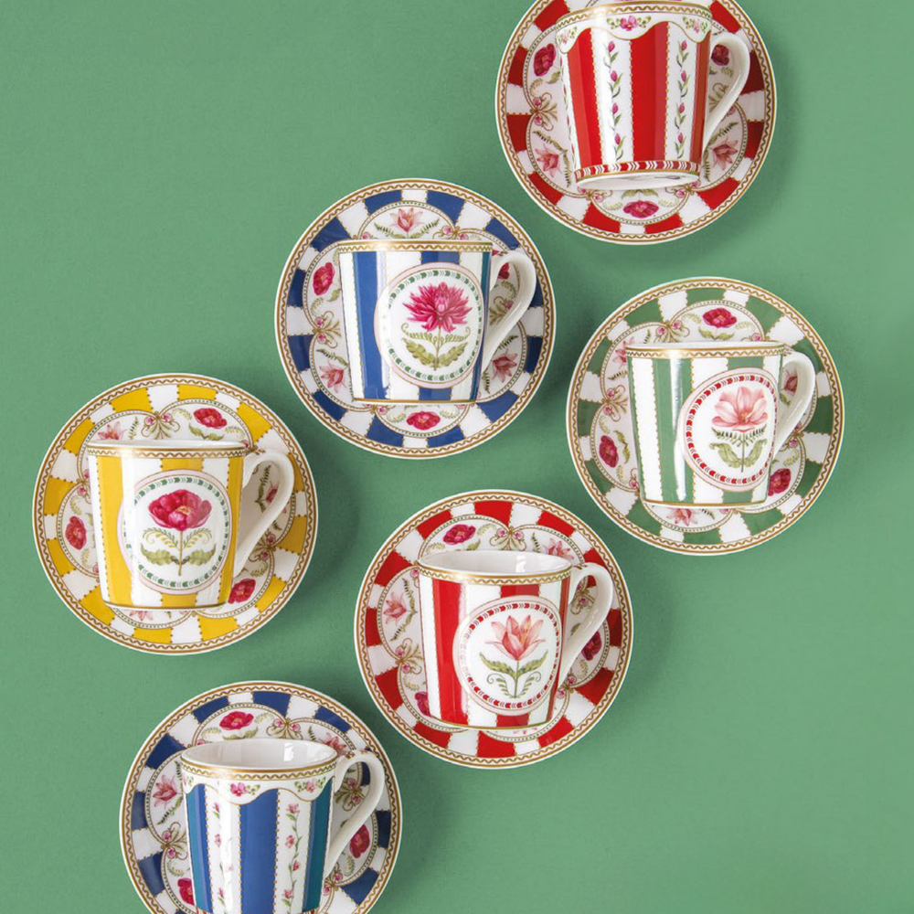 Studio 1811 Flowery Espresso Cup & Saucer Set of 6