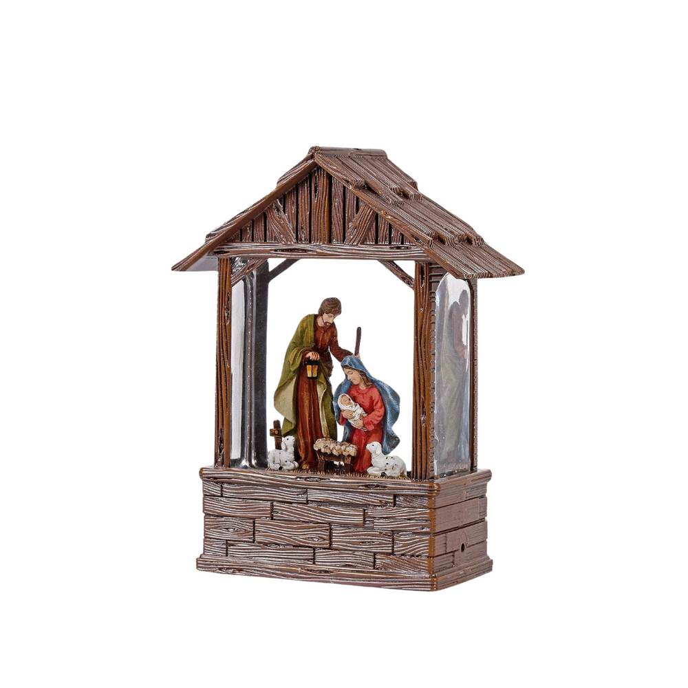 Swirl Lantern - Wood Stable w/Holy Family