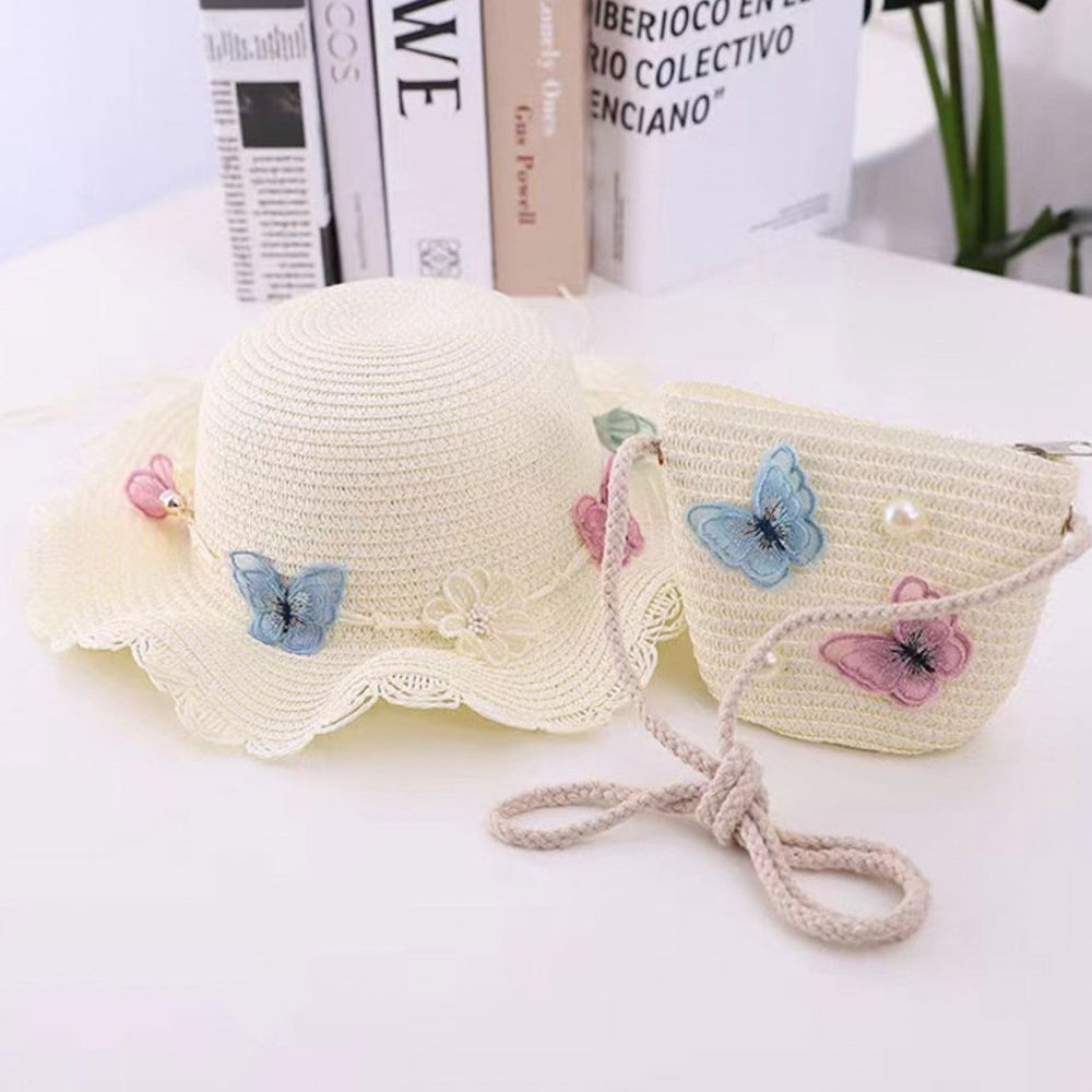 Grand- Kid's Crochet Butterfly Sun Hat Cream