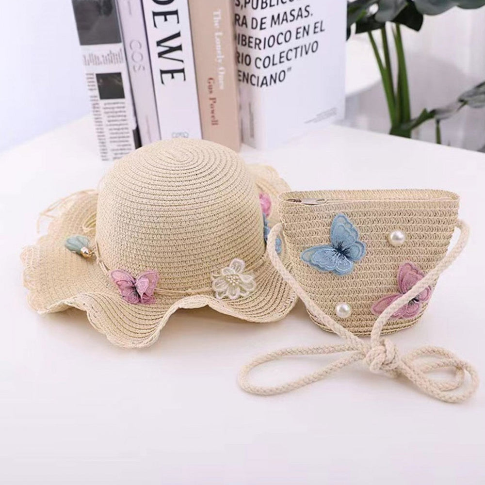 Grand- Kid's Crochet Butterfly Sun Hat Beige