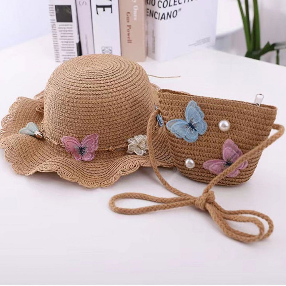 Grand- Kid's Crochet Butterfly Sun Hat Khaki